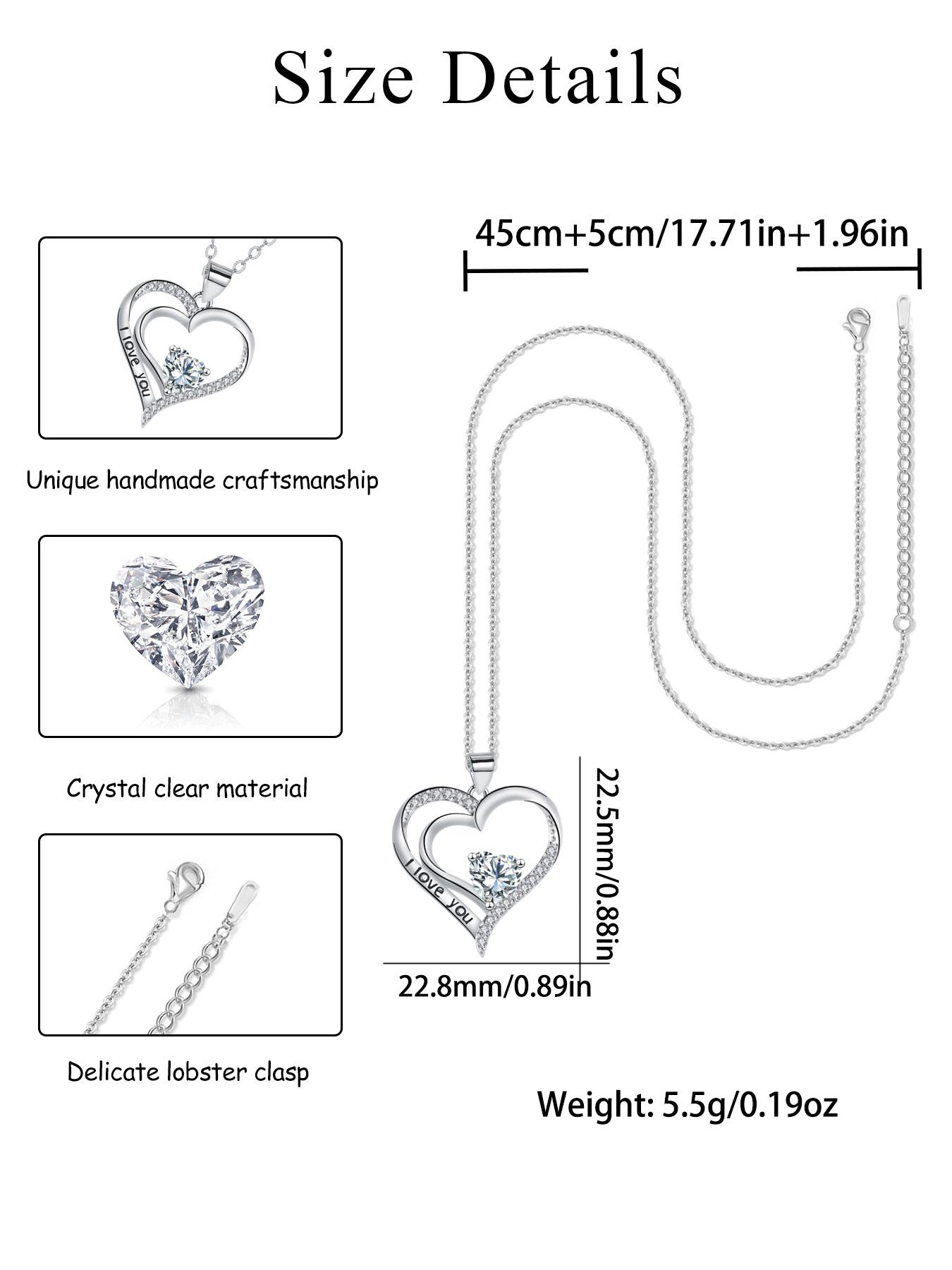 Heart Shaped Cz Birthstone Necklace, I Love You Pendant, Mos Bear Rose Jewelry Gift Box, Girlfriend Birthday Anniversary Present, Exquisite Jewelry Gift