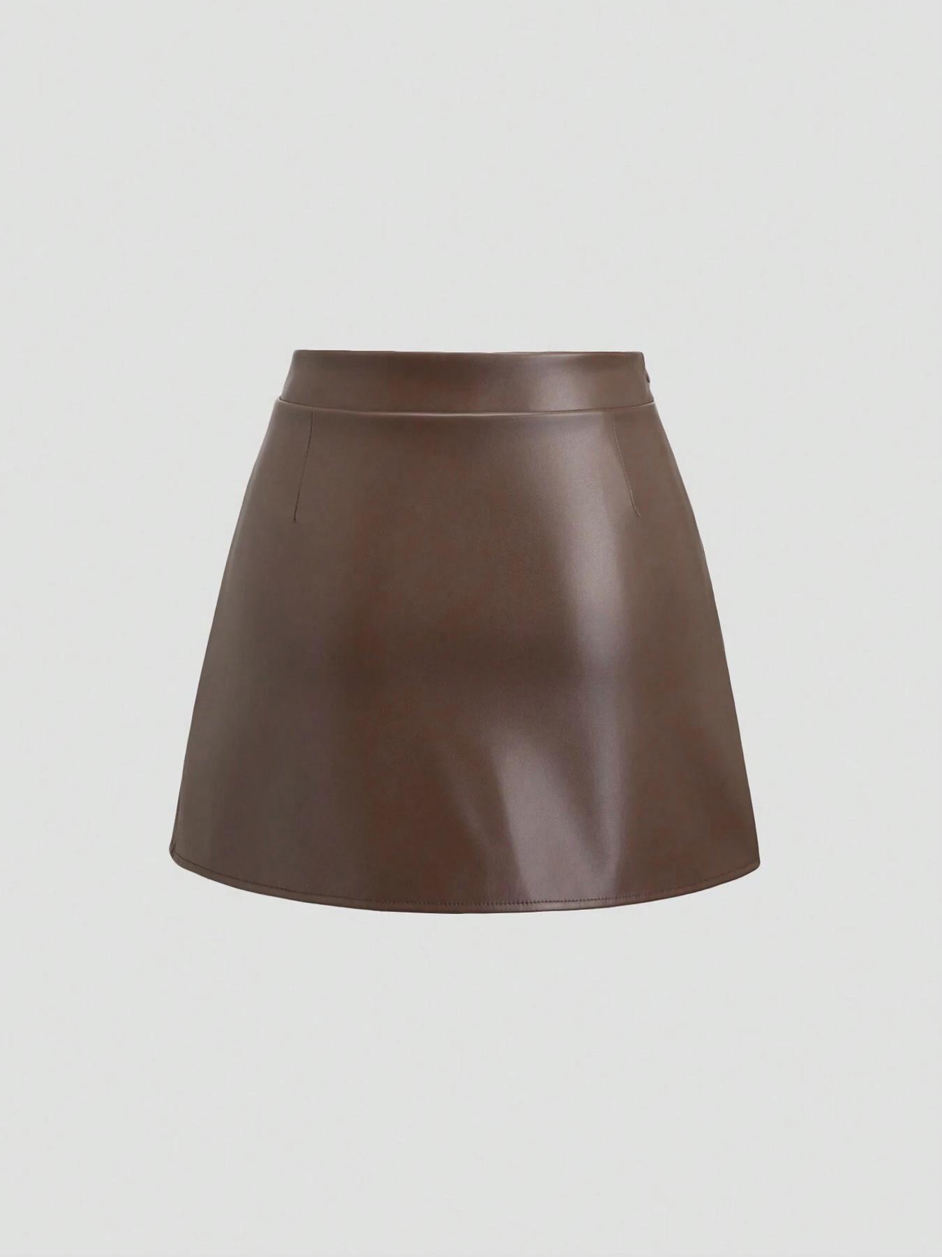 Women's High-Waisted Fitted Mini Short Skirt, PU Leather Chic Vintage Retro Y2K Side-Slit Pleated A-Line Skirt for Spring & Fall for Valentine's Day Date & Party