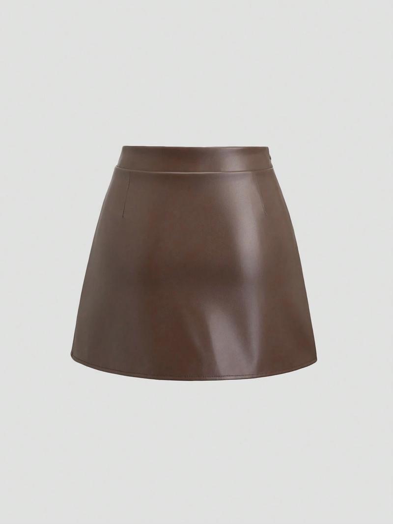 Women's High-Waisted Pleated Mini Skirt PU/Suede Leather Vintage Retro Y2K Side-Slit Flared A-Line for Spring Fall Brazilian Elegant Skirt  Valentine's Day Date & Party