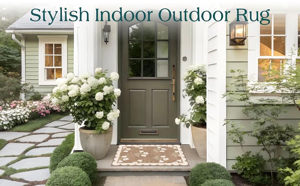 Front Door Mat Outside Entrance - 2x3 Floral Non-Slip Washable Doormat Indoor Outdoor Mat Tan Neutral Farmhouse Scalloped Entry Rug Small Throw Rugs for Entryway Kitchen Front Porch Decor