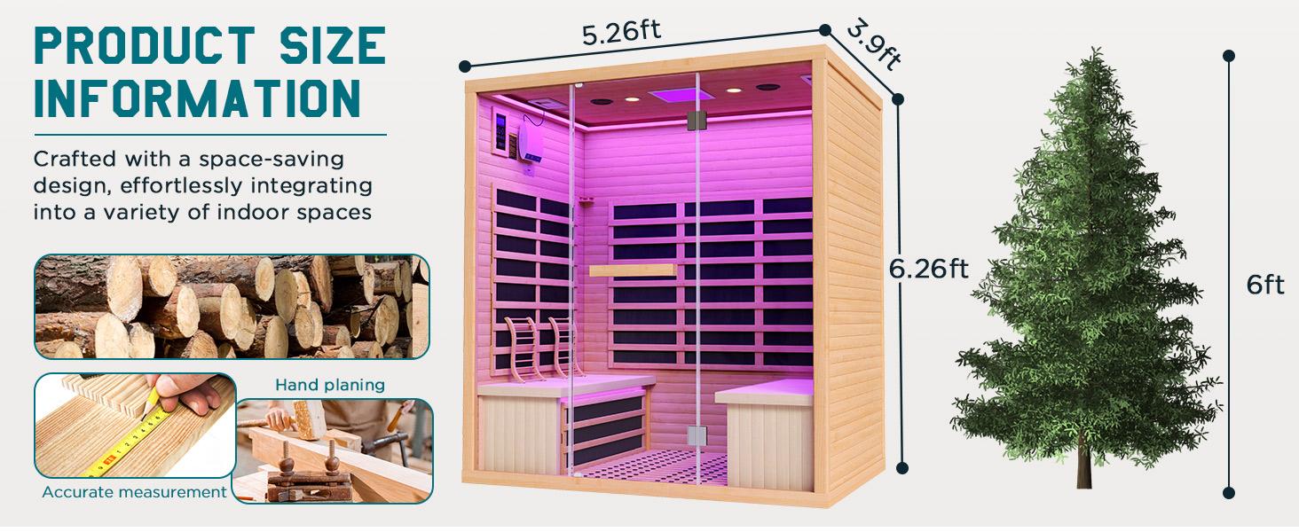 VanAcc Infrared Sauna for 1/2/4 Person, Low EMF 930W/110V&1463W/110V&2145W/110V Hemlock Wood Sauna with Tourmaline Foot Warmer, 7-Color Light Therapy, Salt Crystal Bricks, Easy Assembly