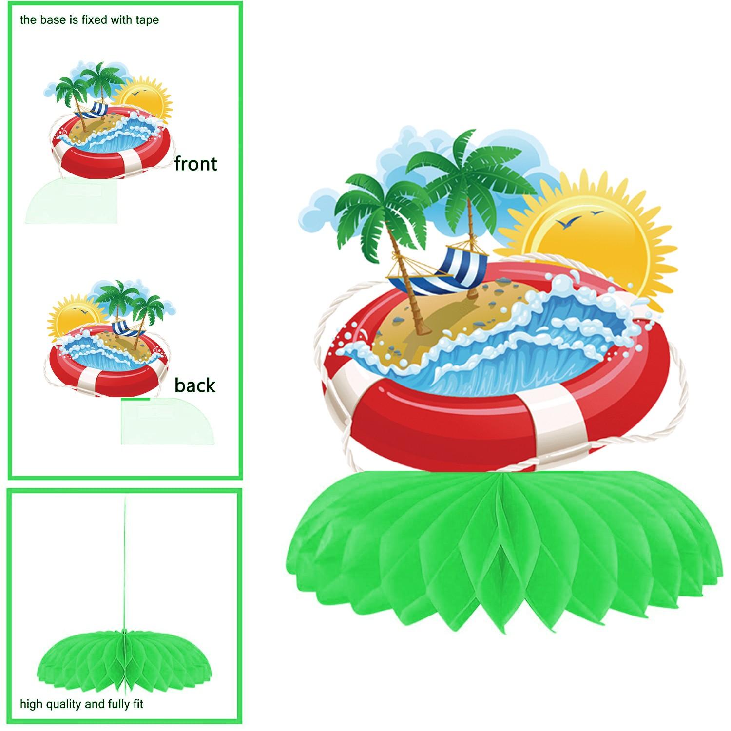 9Pcs Summer Beach Party Honeycomb Centerpieces, 3D Tropical Table Decorations for Pool Party, Luau Birthday Decor, Hawaiian Party Supplies, Summer Table Toppers for Party, Watermelon Sun Coconut Elements