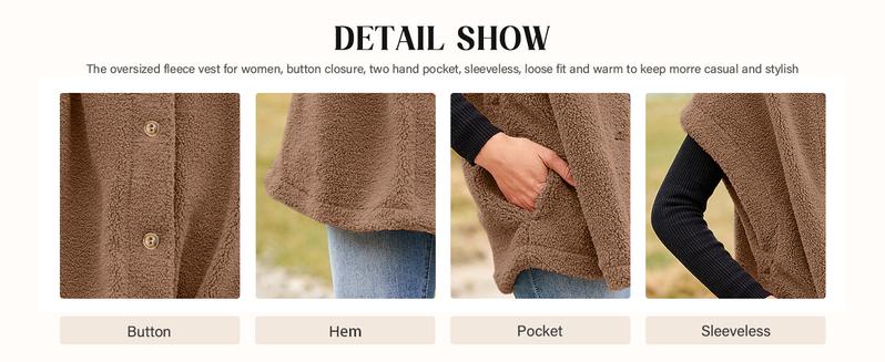 Goranbon Womens Sleeveless Sherpa Vest Lightweight Outwear Vest Fuzzy Fleece Coat Warm Vest with Pockets