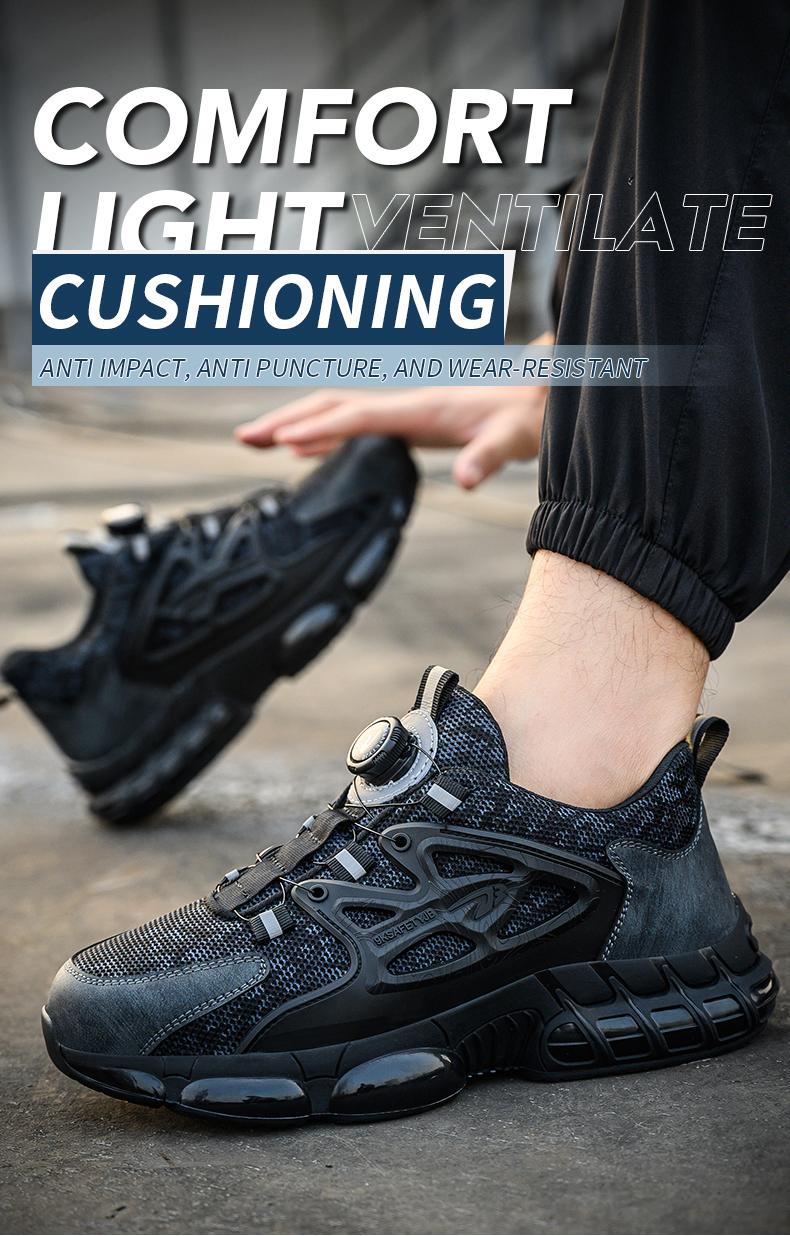 Men's Safety Sneakers with Swivel Buckle - Steel Toe, Breathable Mesh Upper, Non-Slip Rubber Sole Work Boots, Safety Shoes for Outdoor Activities, Blue Collar Workers, Nurses | Sports Safety Shoes | Durable Rubber Sole Product Model：678 SpringStatements