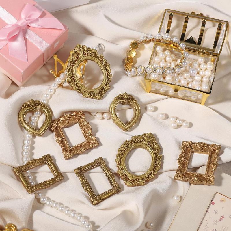 Vintage Baroque Style Frame Resin Accessories, Refrigerator Magnet Photo Frame Decor, Retro Look Props for Home Decoration