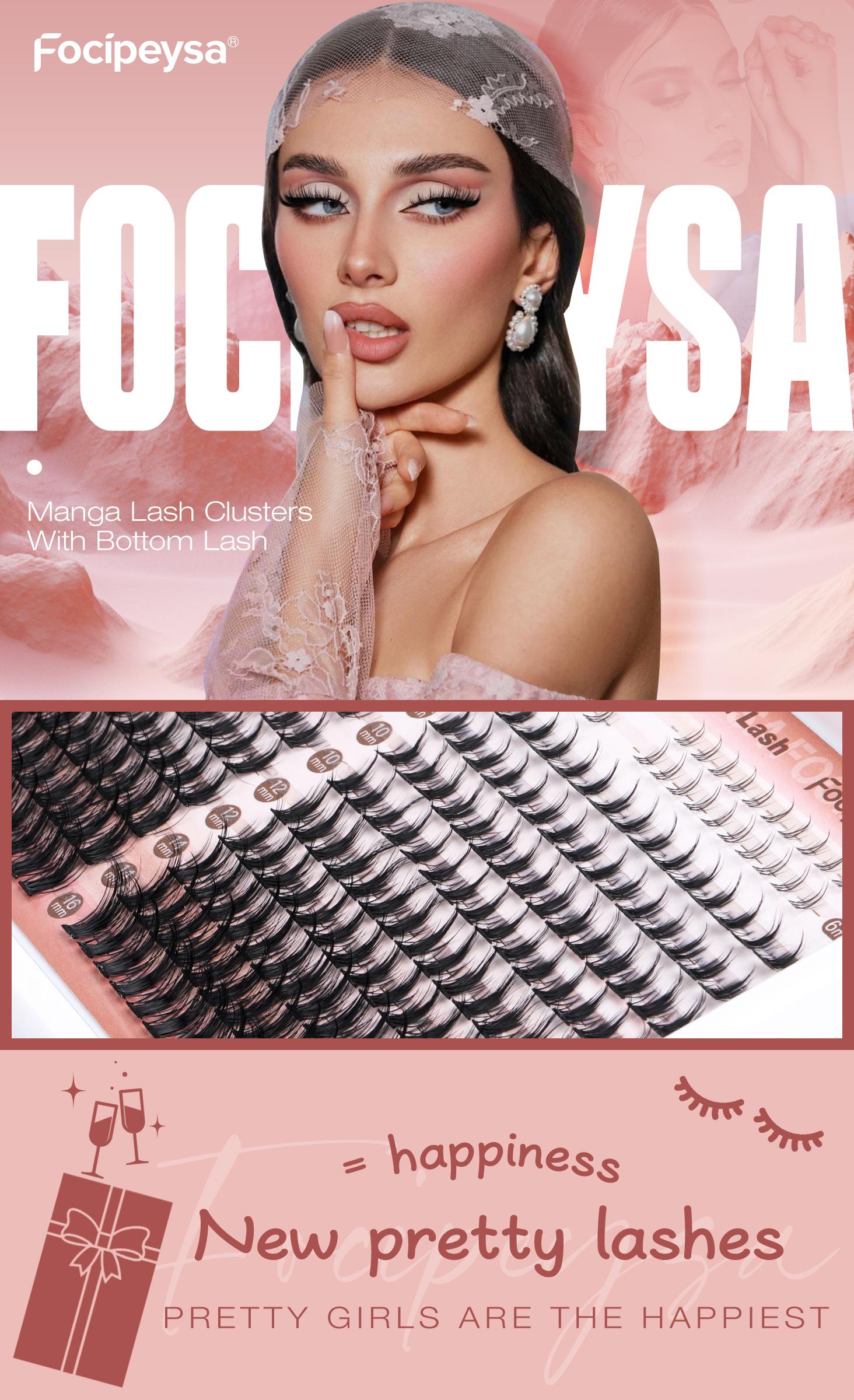Focipeysa Manga Lash Clusters 8-16mm Lash Extension Natural Wispy Eyelash Clusters with Bottom Lashes DIY Eyelash Extension Kit with Lash Bond and Seal Lash Applicator for Beginners D Curly Lash Extensions (D-8-16MM-01B) TikTokShopBlackFriday