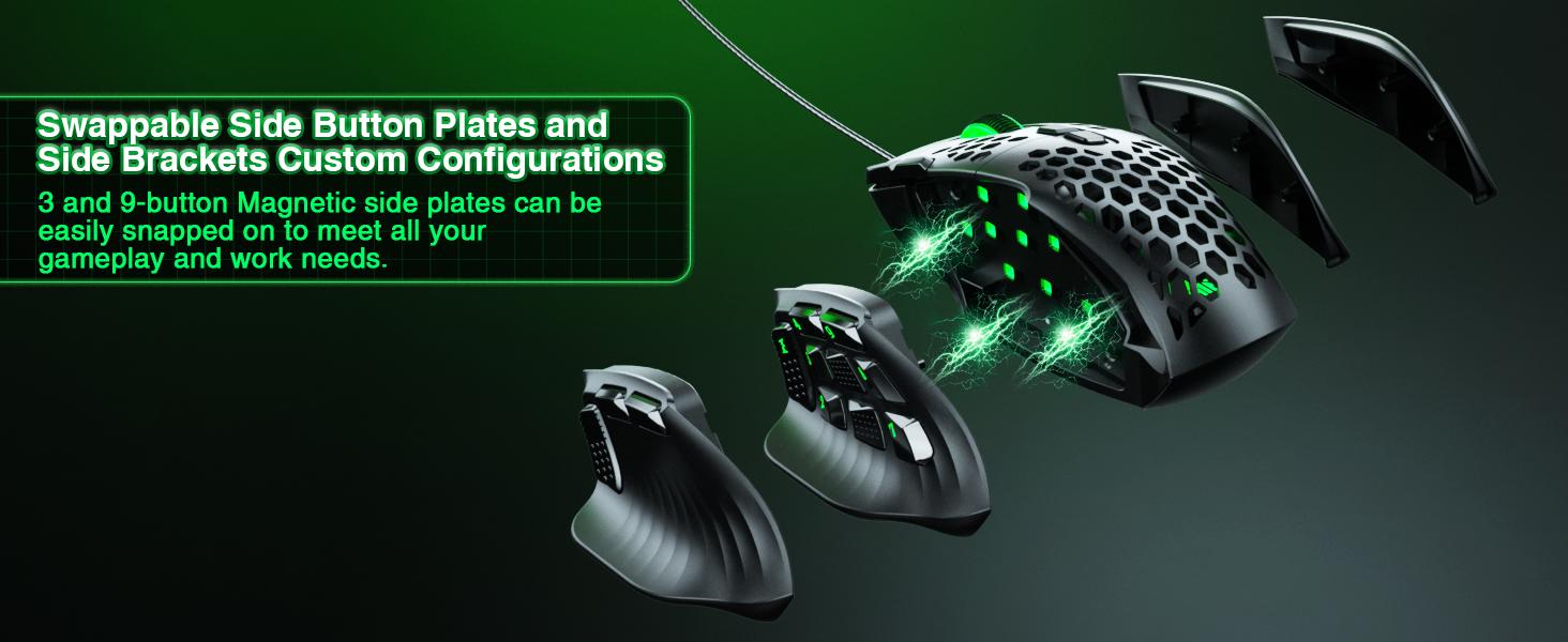 SOLAKAKA SM809 Wired MMO Gaming Mouse with 9 Side Buttons, 22800 DPI RGB Programmable Macro Mouse for PC