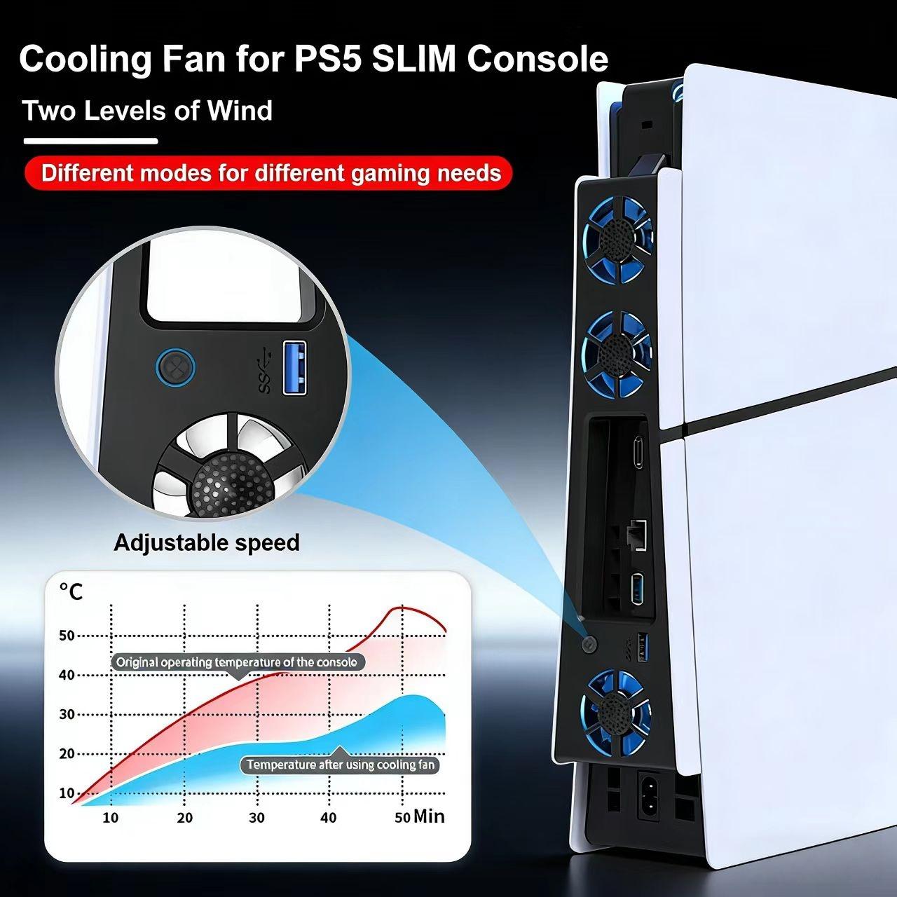 Ps5 Slim Cooling Fan with Low Noise Cooling, LED Light, Quiet Noise Reduction, Universal Fit, Perfect Gift for Boyfriend, Girlfriend, Valentine's Day