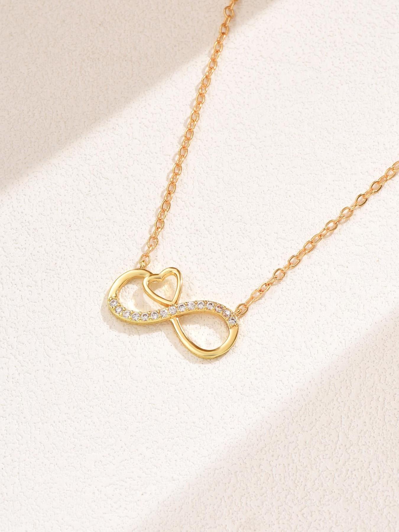 Women's Heart & Infinity Symbol Pendant Necklace, Artificial Zirconia Jewelry for Daily Wear, Perfect for Dates & Festivals