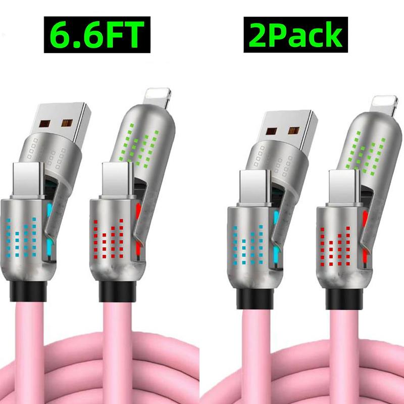 [Buy 1 Get 1 Free] 6.6ft  4-in-1 Multi USB Charging Cable with USB A,Type C,Lightning-MAX240W Fast Charging & Data Sync for iPhone16/15,iPad Pro, Samsung & Laptops fast charge usb cable 4-in-1 fast Breathing Light  -max 1 usb-c data 4 1 charging cable