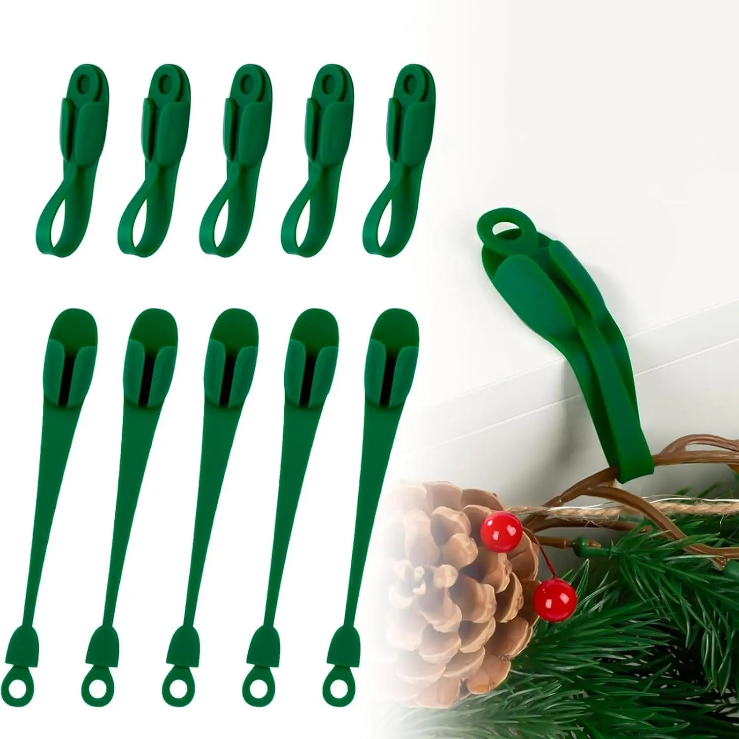 10 Pcs Christmas Garland Hanger for Mantle Garland Ties Stocking Hooks Silicone Adhesive Straps Wreath Hangers for Front Door Frame Fireplace