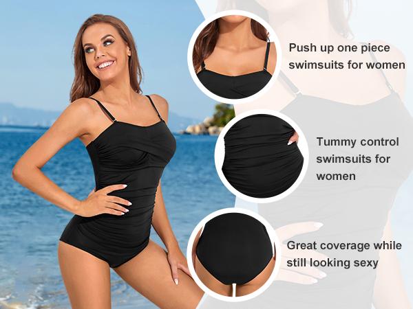 Yonique Womens Strapless One Piece Swimsuit Tummy Control Bandeau Bathing Suits Slimming Twist Front Swimwear for Beach Swimming Holiday Vacation