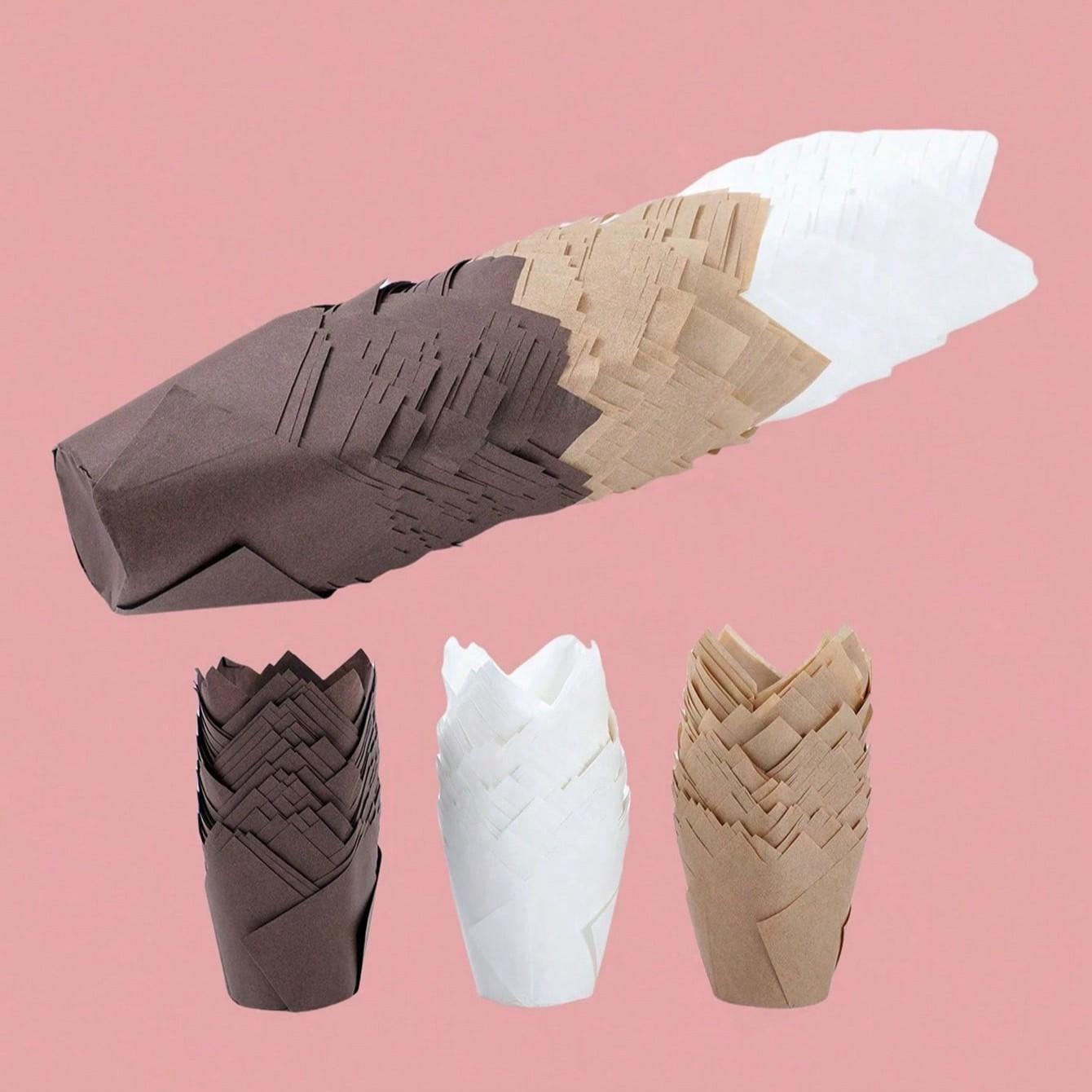 10/50pcs Tulip Paper Cupcake Liners, Muffin Cups, Flame Cups, Heat Resistant Baking Cups, Oil-Proof, Ideal for Holidays & Kitchen Storage