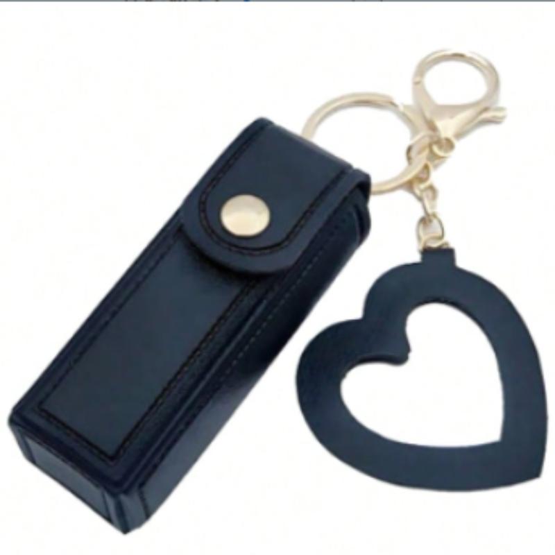 Heart-Shaped Mirror Lipstick Case Keychain Holder, Portable Pocket Makeup Stand, Travel Accessory, Gift for Family and Friends