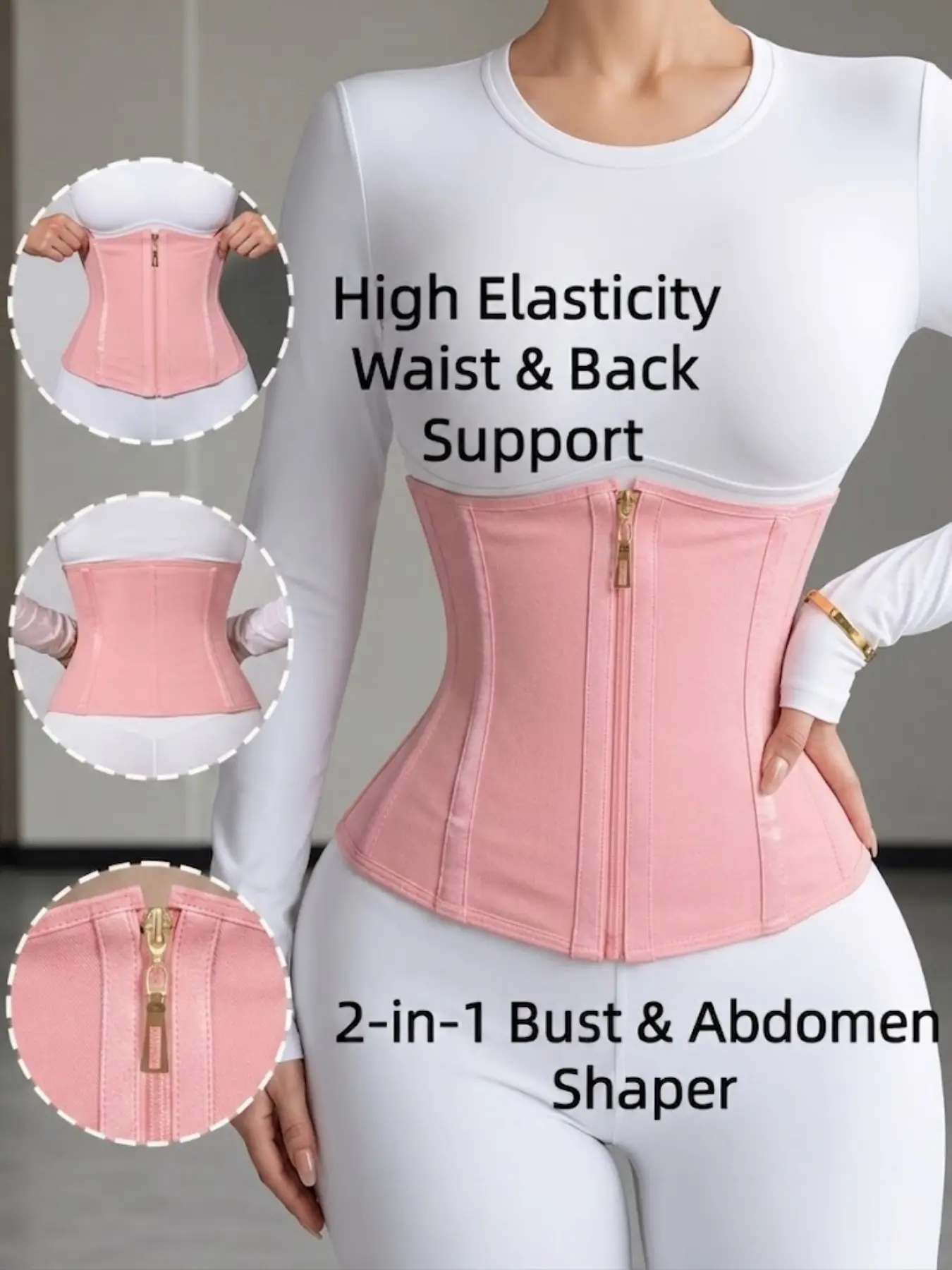 1 Count Women's Skin Friendly Fabric Waist Trainer, Fajas, Front Zipper Adjustable Hook Eye Double Closure Shapewear Belts, Tummy Control Hourglass Waist Cincher, Reflective Strip Design Girdle, Perfect For Body Shaping And Daily Wear