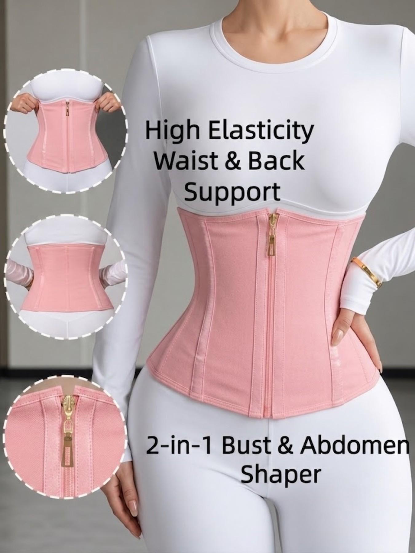 1 Count Women's Skin Friendly Fabric Waist Trainer, Fajas, Front Zipper Adjustable Hook Eye Double Closure Shapewear Belts, Tummy Control Hourglass Waist Cincher, Reflective Strip Design Girdle, Perfect For Body Shaping And Daily Wear, Zip Up Shapewear