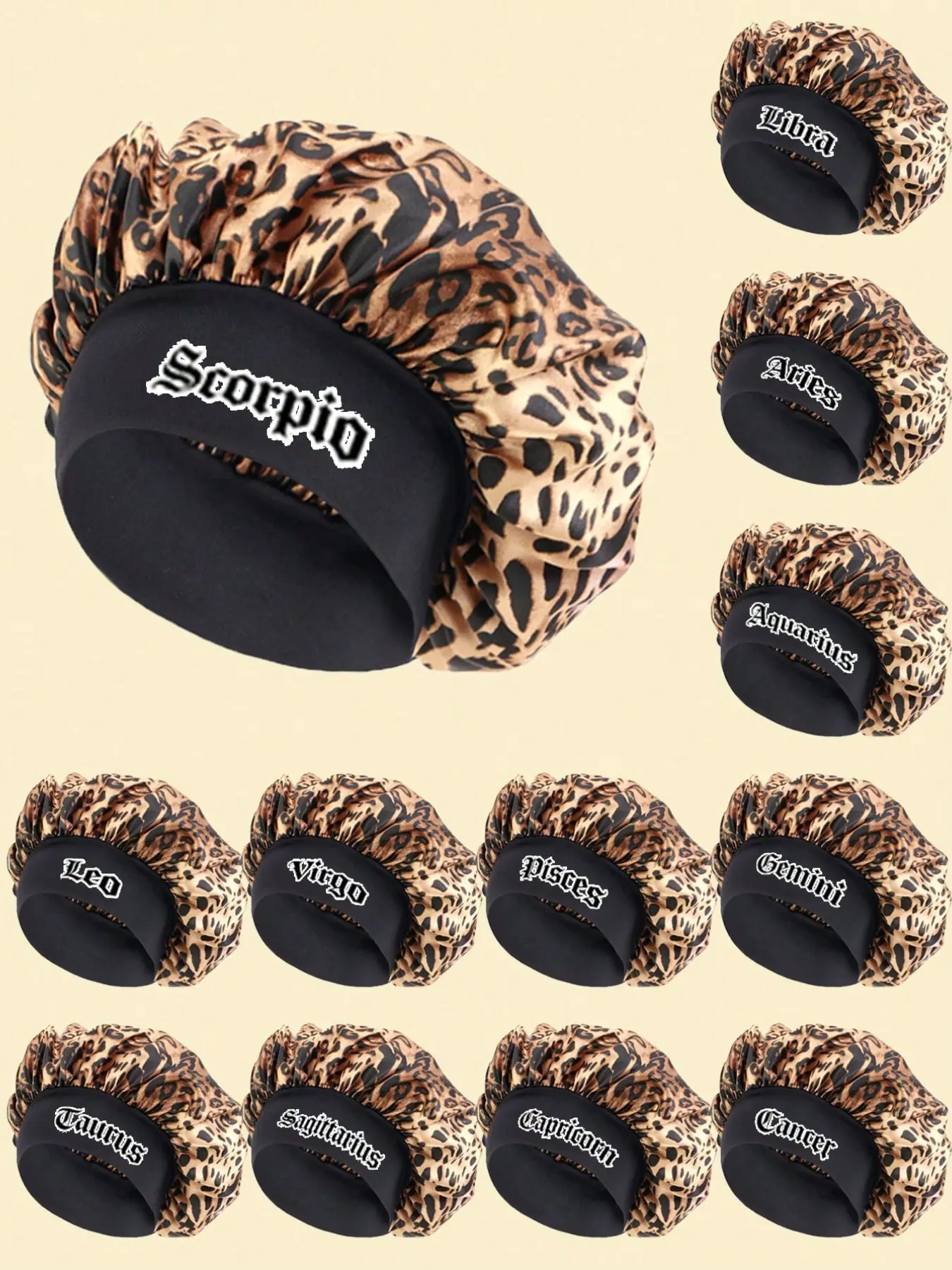 1PC Custom Zodiac Letter Satin Hair Bonnet, Silky Sleep Bonnet, Stretchy Wide‑band Night Cap, Unisex For Adults, Comfort Non‑tight Wear, Bedtime Hair Routine, Hotel Trip, Unique Zodiac Birthday Present