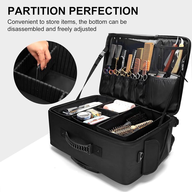 Rolling Makeup Train Case,Large Storage 3 Tiers, Professional Trolley Makeup Case with Adjustable Divider, Large Capacity Multi-functional Cosmetic Organizer for Nail Technicians Hairstylist(Black)