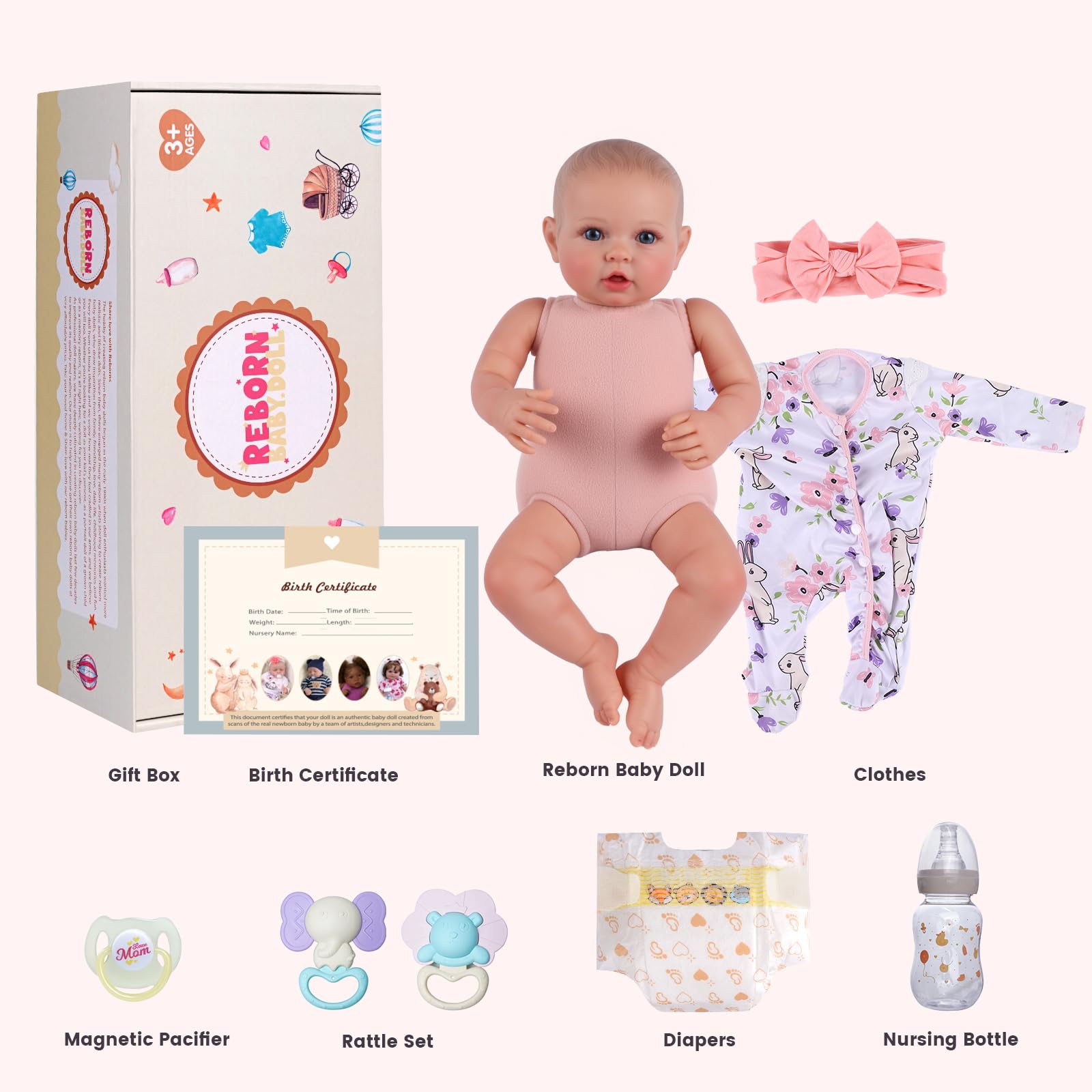 BABESIDE Reborn Baby Dolls - 17/20 Inch Cute Soft Vinyl Realistic Baby Doll Girl Poseable Smiling Real Life Rebornbabydoll with Complete Accessories for 3+ Years Old Gifts