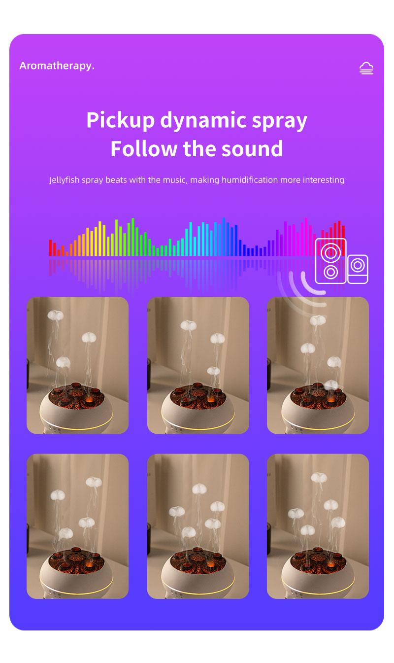 New dynamic multi-spray aromatherapy machine desktop flame humidifier household large fog colorful light remote control aroma diffuser Jellyfish Aroma jellyfish diffuser Multifunction