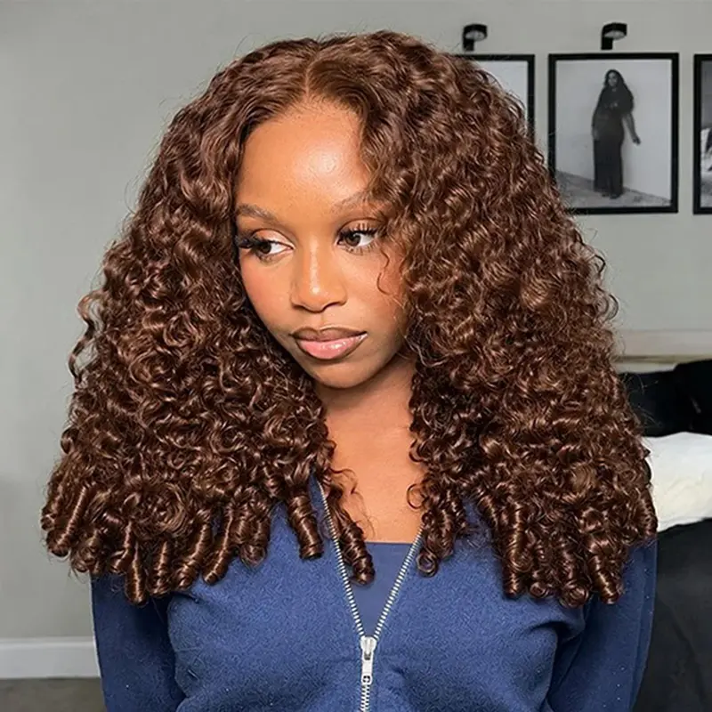Burmese Curly 13x6 Lace Frontal Wig Drawstring Glueless Wigs #4 Brown Color 200% Density Water Wave Virgin Human Hair Wigs Pre Plucked Natural Hairline
