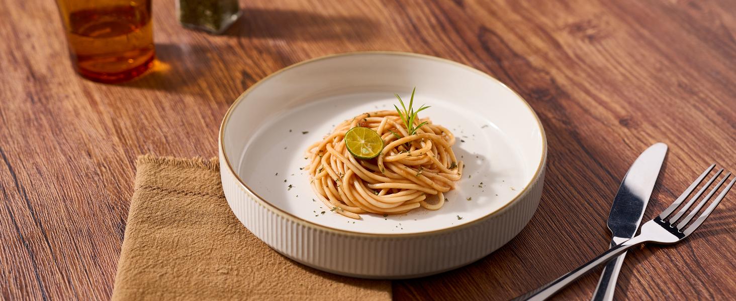 Famiware Star 8.25'' Stoneware Large Pasta Bowl (Set of 4) Tableware, Matte White