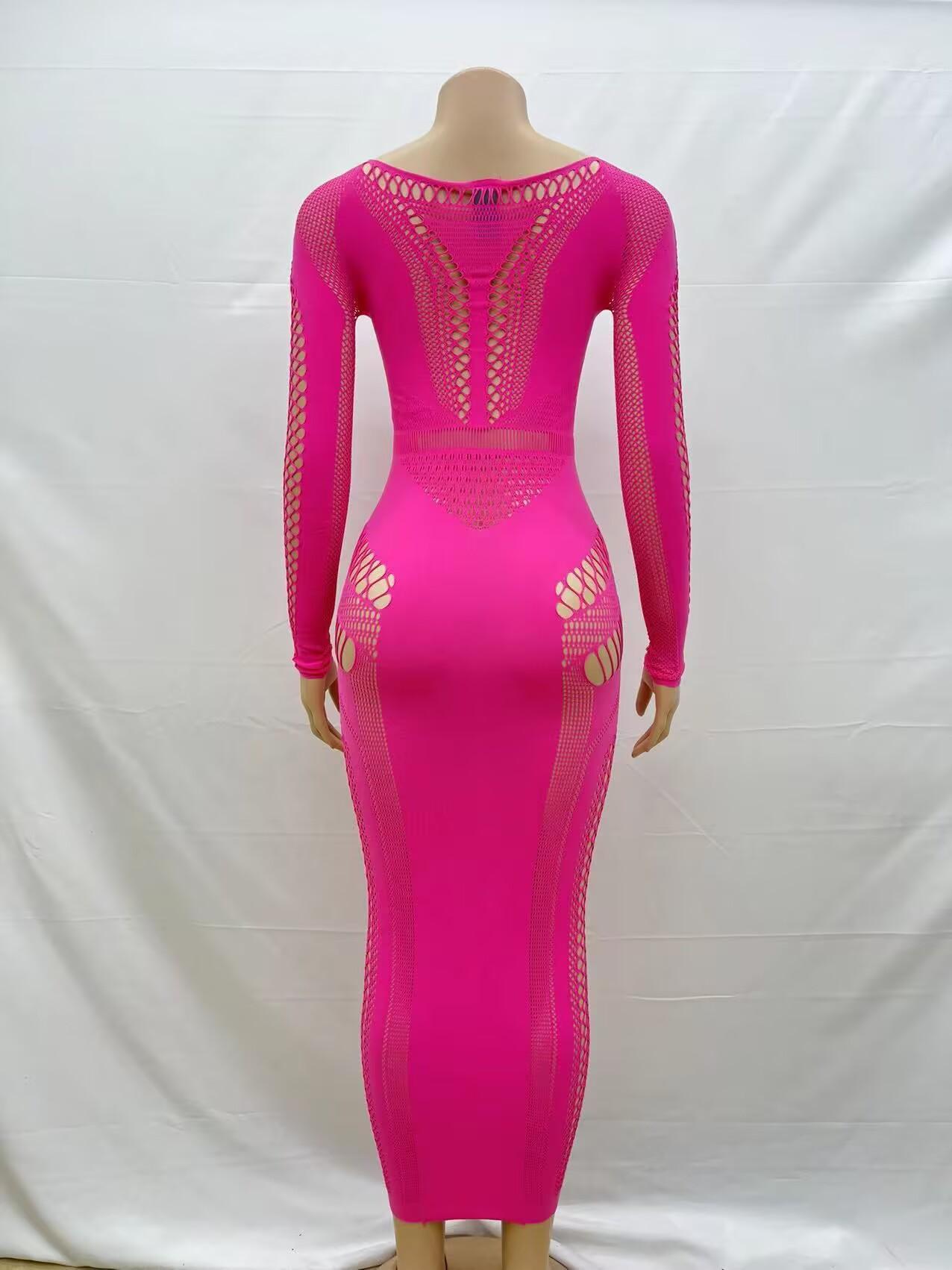 Hollow Out Women's Plain Boat Neck Bodycon Dress Street Fashion Long Sleeve Elegant Wear Black Crewneck Basic Midi Dress For Party Club Dating