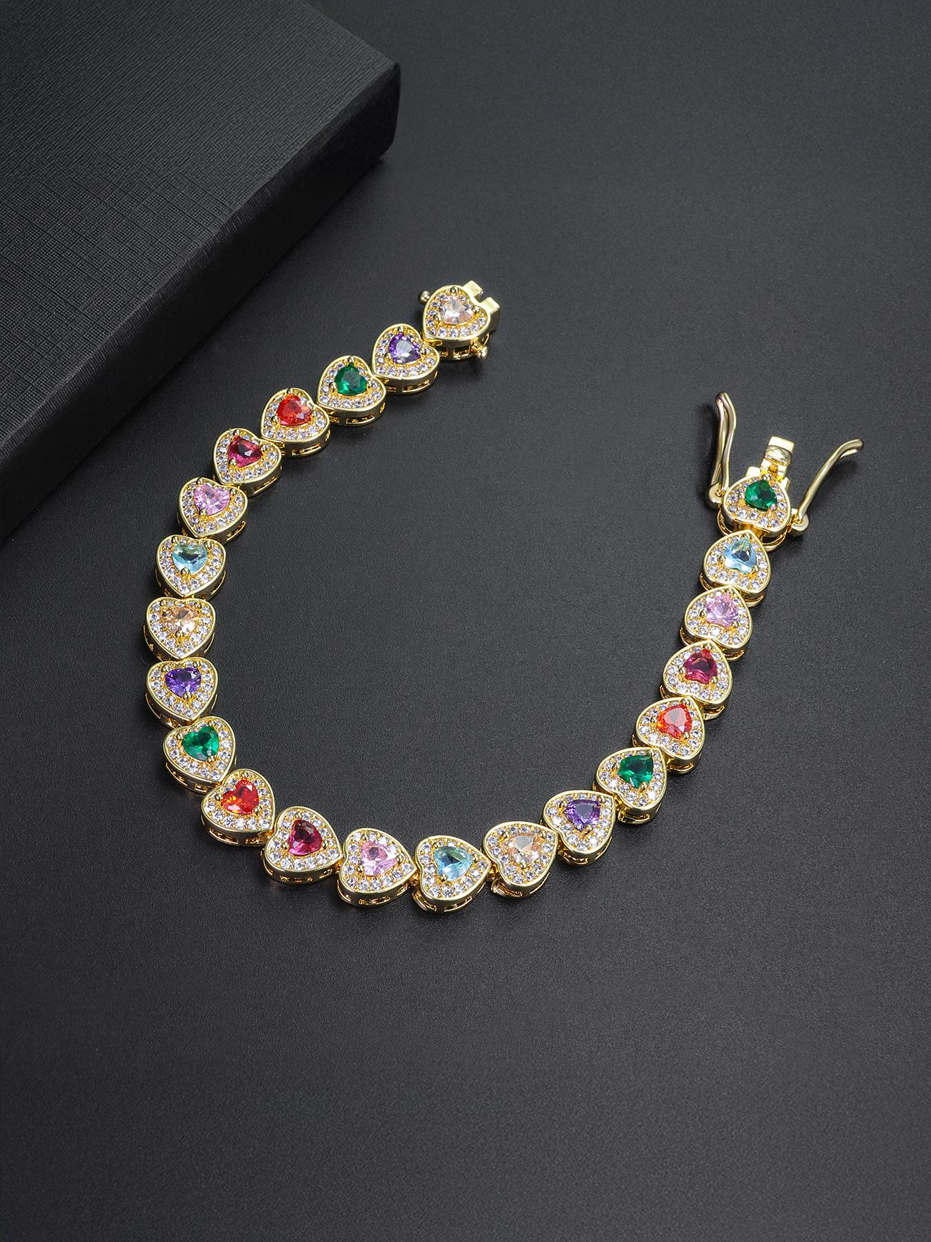 1PC ICED CHICS colorful heart-shaped bracelet, Exquisite Bracelet, an elegant and noble bracelet. Give it to your mother or partner. It's beautiful and fashionable, enhancing your temperament