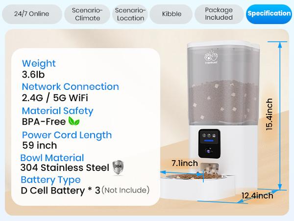 Frienhund by Apasiri Smart Cat Feeder for Busy Cat Owners 2K Camera Night Vision Remote Feeding 7L Large Capacity Easy to Clean For Cats and Dogs