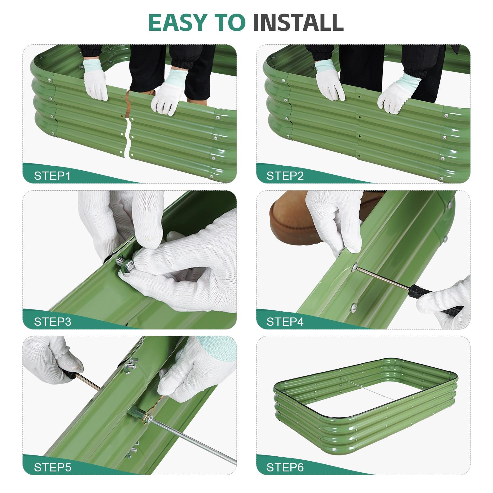 1pc 5x3x1ft Raised Garden Bed Kit, 5-in-1 Modular Galvanized Planter Box, Heavy-Duty Metal Bed for Vegetables/Flowers, Easy Assembly Outdoor Planter for Backyard Patio Lawn