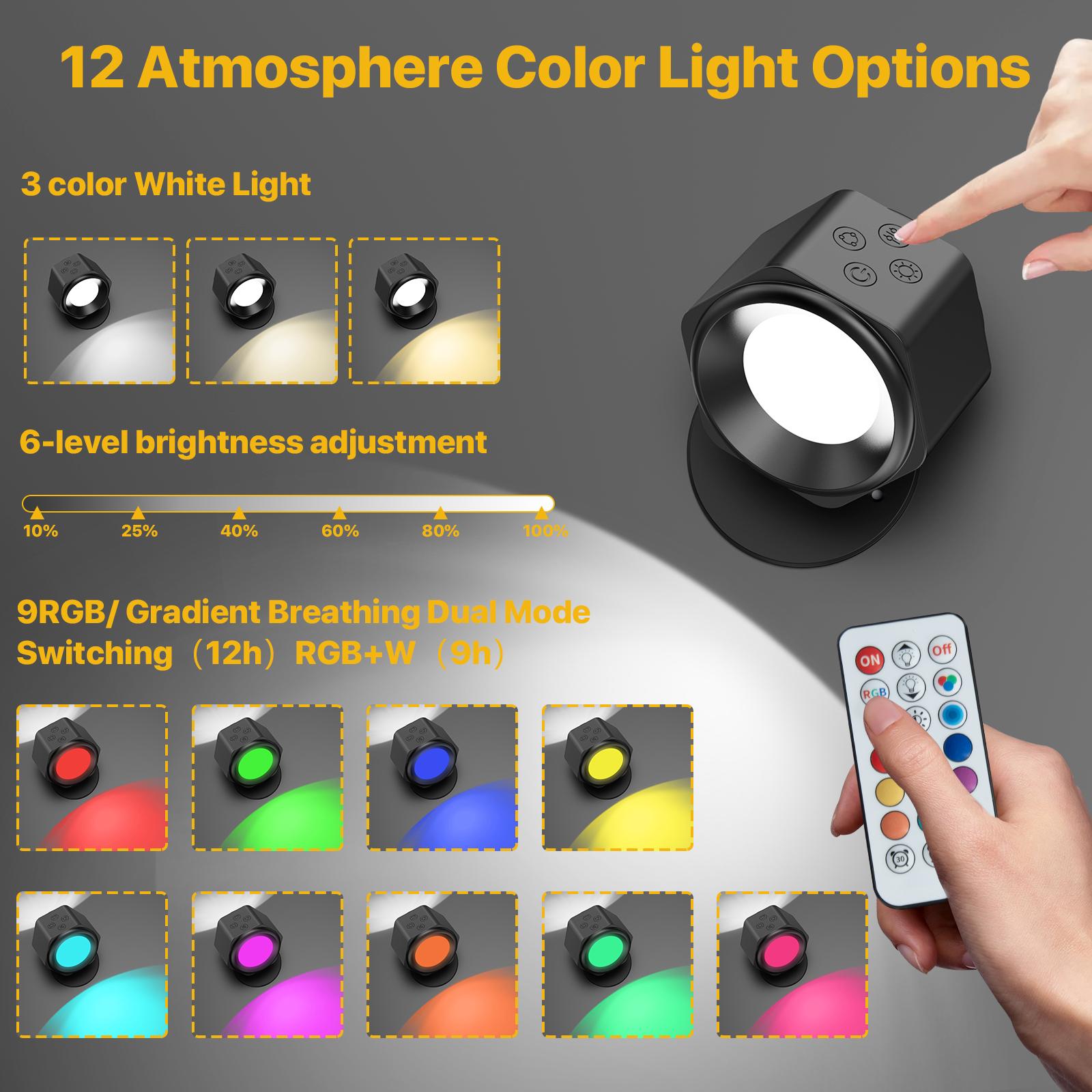 GALENTAL Up and Down Wireless Wall Lamp, Magnetic Rechargeable RGB light, Remote and Button Control Wall Sconce,Adjustable Night Light, Book Lights for Bedroom,living room,Kids Study,Display Wall,Hallway,Kitchen,Stair,Basement