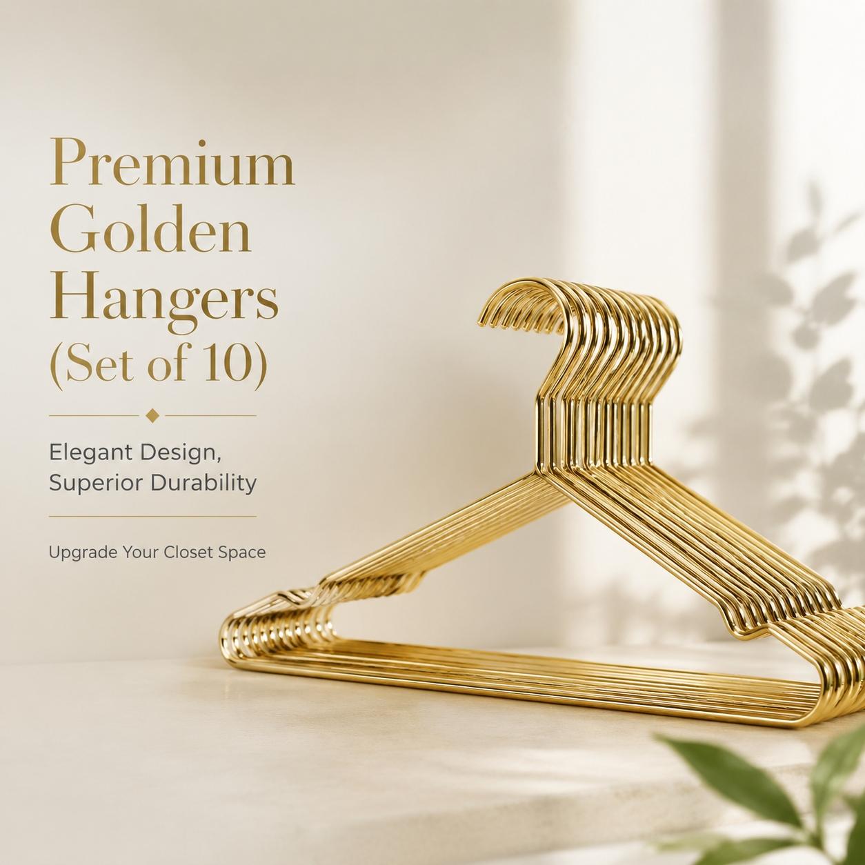 Premium Golden Metal Hangers (Set of 10) - Non-Slip, Durable & Slim Space-Saving Closet Organizers