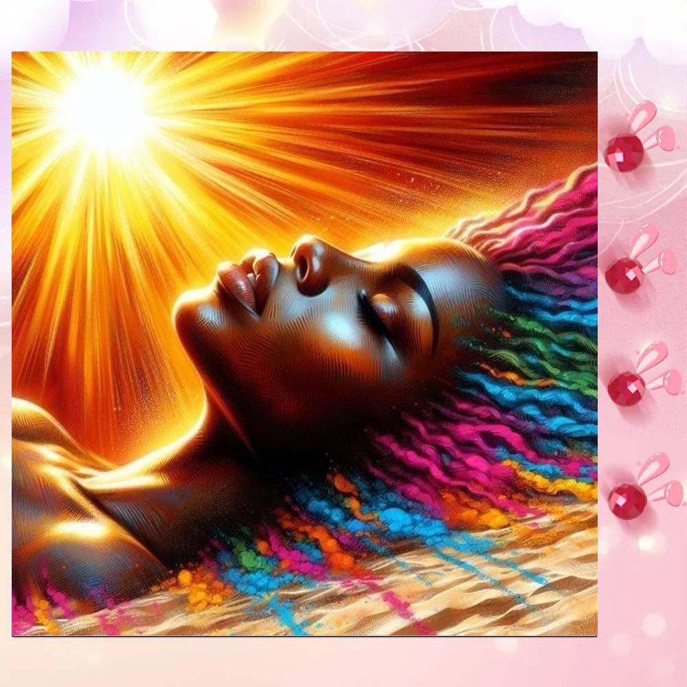 5D DIY Full Drill Round Diamond Painting - Diamond Art Painting Kit Sun Rays, Colorful Hair, Black Outline. Mosaic, Canvas - DIY Decorative Painting, Home Wall Decor, Suitable for Halloween and Christmas, Birthday and Anniversary Gifts.