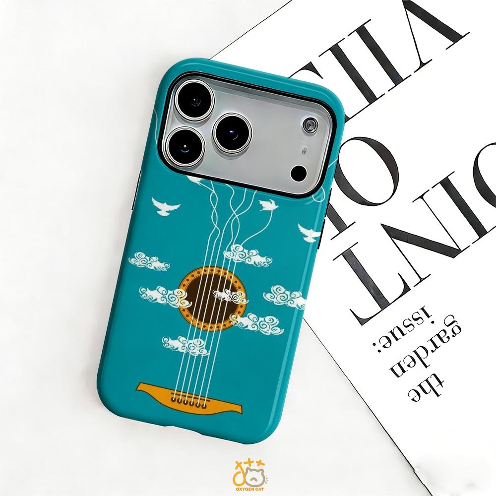 A stylish double-layered protective phone case with guitar string, bird, and cloud patterns, suitable for iPhone 17-11 series. A perfect gift for yourself and your friends.