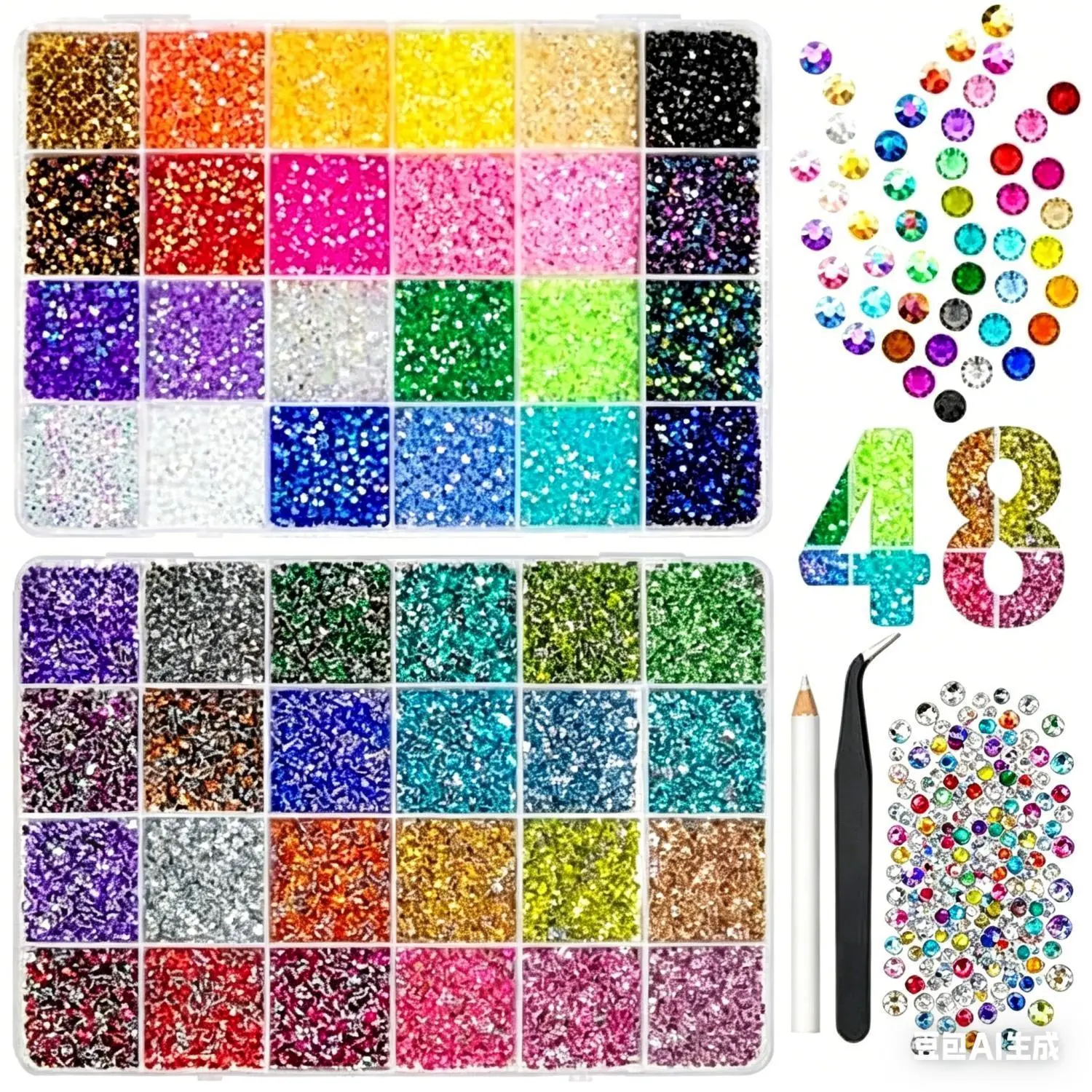 40000Pcs 3mm Multicolored Resin Flatbacks Rhinestone Bedazzling Kit, DIY Crafting Kit for Festive & Party Decor, Home Supplies & Party Gift Embellishments Suitable as a Christmas gift.