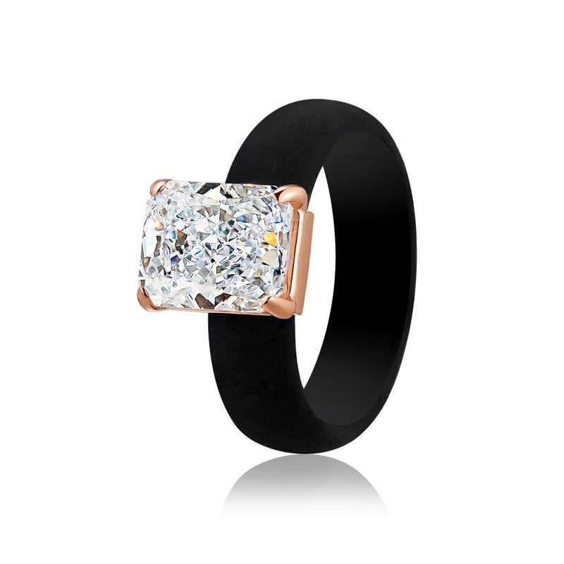 Icy White Emerald Cut CZ Engagement Ring for Women 10x8mm Cubic Zirconia Wedding Gift Thin 5.7mm Silicone Comfort Band Stackable Glow Ring