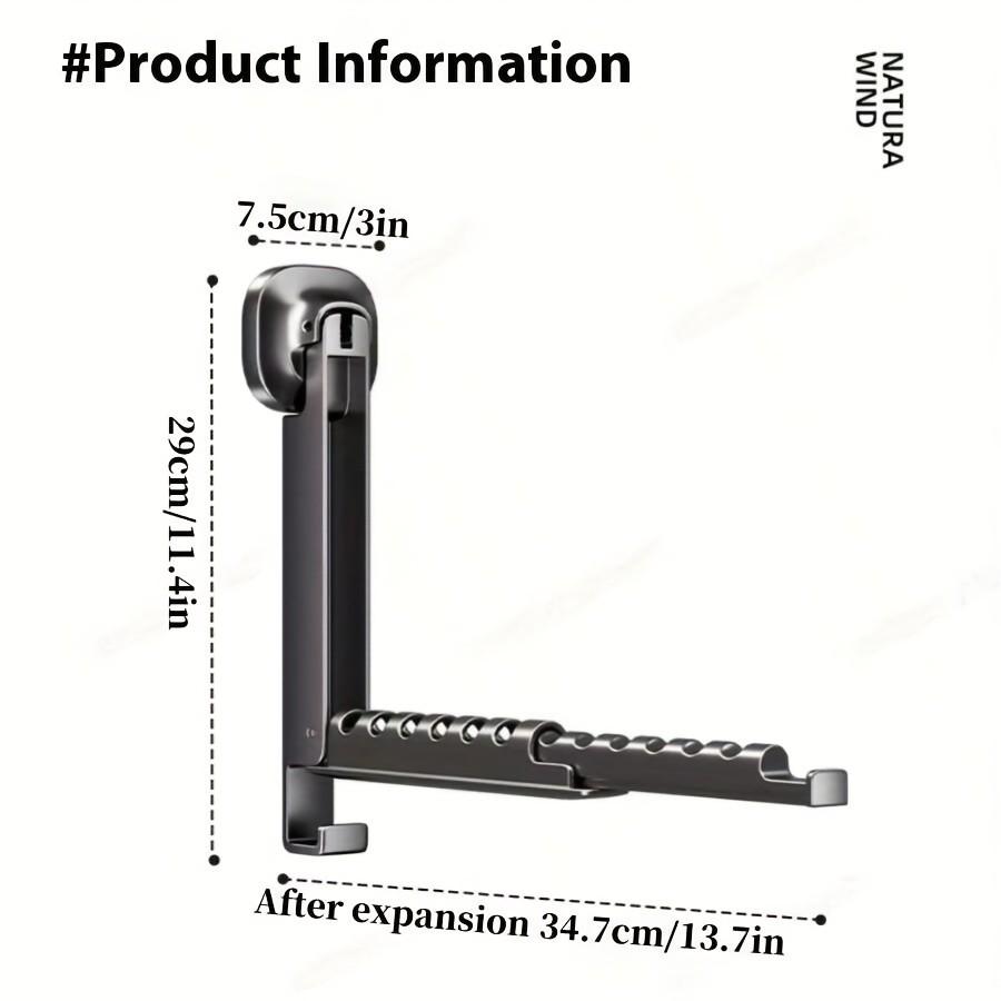 Adjustable Foldable Wall-Mounted Clothes Rack, Invisible Hanging Rod for Indoor/outdoor Use, Anti-Wind Suction Cup Design