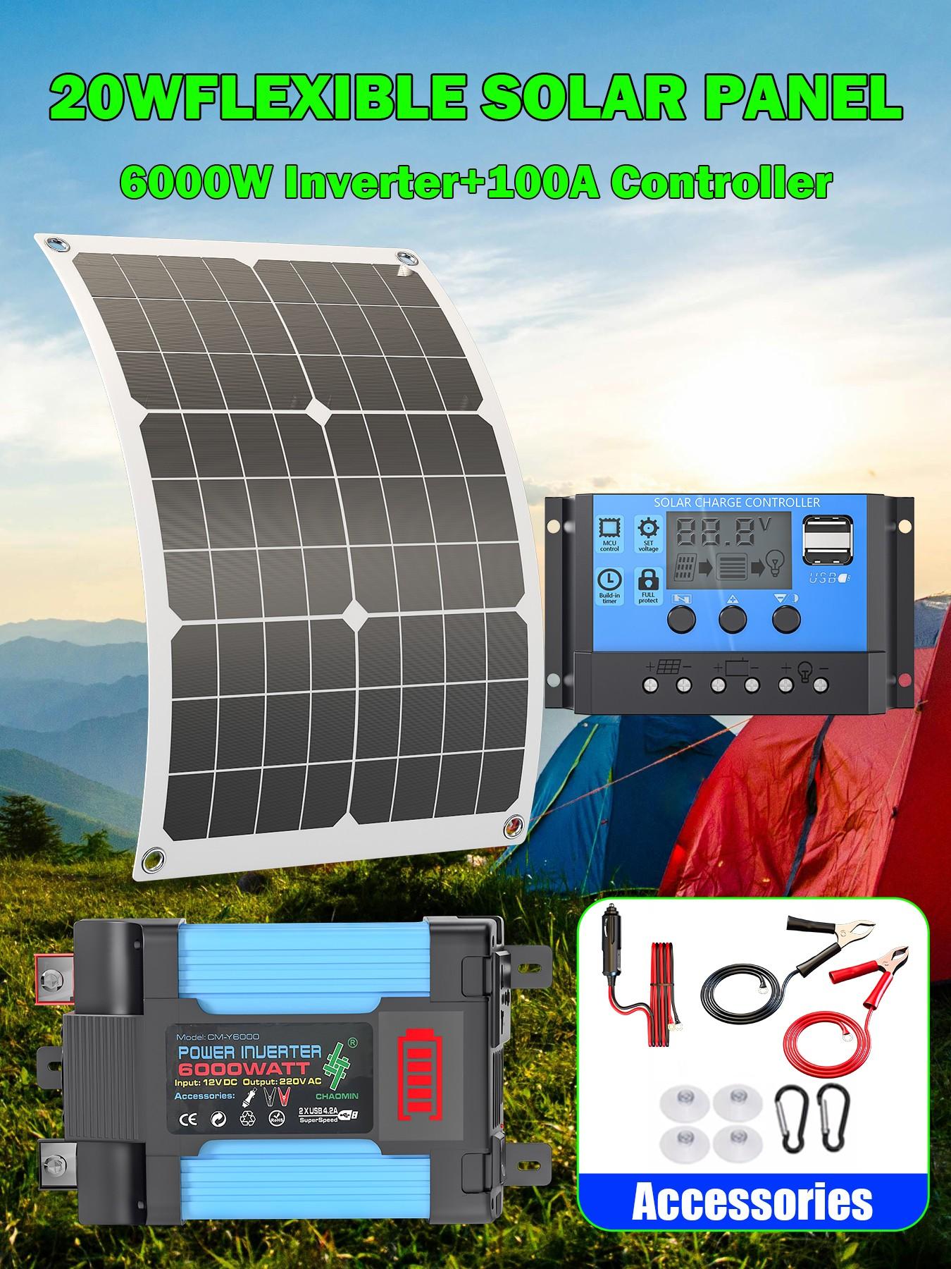 20w Solar Power Generation System Kit with 100a Controller, 110v/220v Inverter for Complete Off-Grid Living
