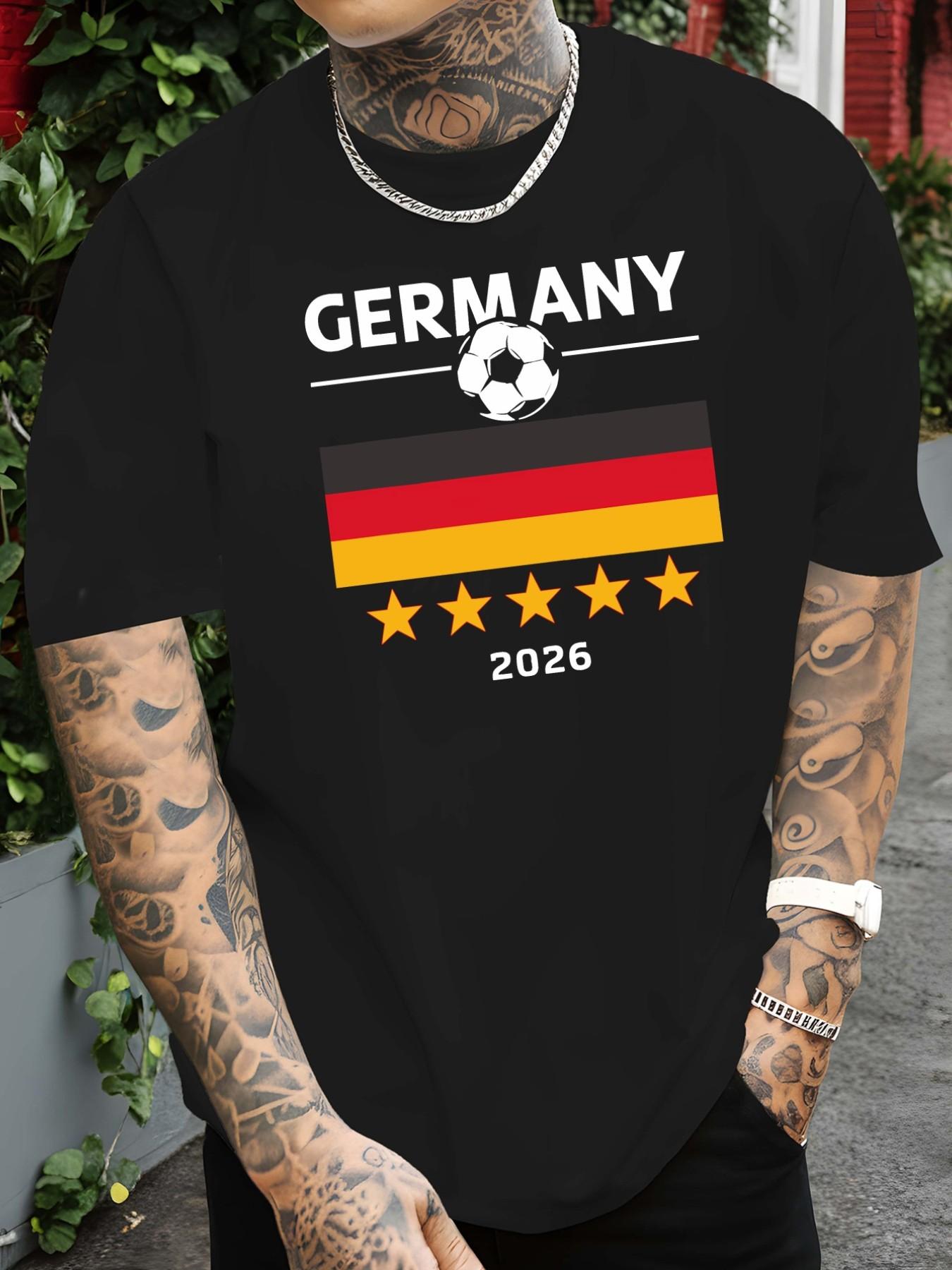 Germany National Team 2026 World Cup Theme Short Sleeve T-Shirt, Men's Loose Fit, Cotton Breathable, Casual Style, Fan Essential