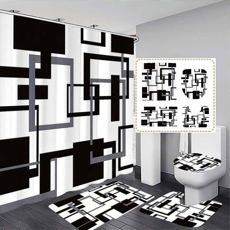 Abstract Shower Curtain, Modern Bathroom Decor, No Drilling, 12 Hooks, Multifunctional Bath Divider, Gift Idea