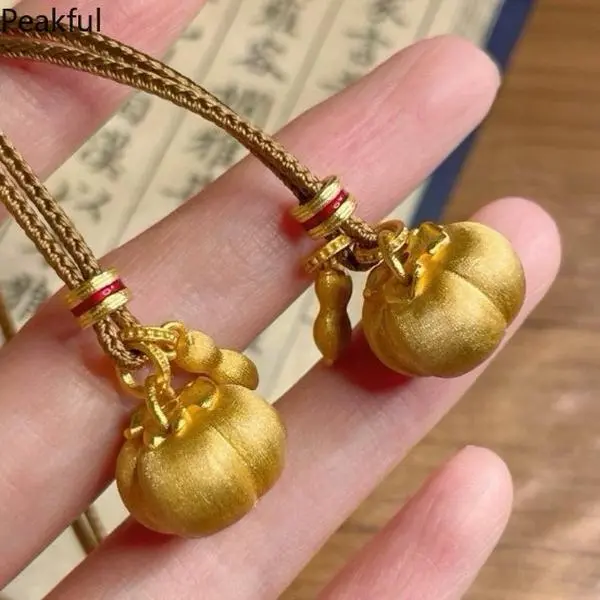 Good Luck Persimmon Peanut Necklace, New Chinese Style Gold-Plated Pendant, Meaningful “Everything Goes Well” Jewelry for Women, Unique Sweater Chain for Daily & Festivals