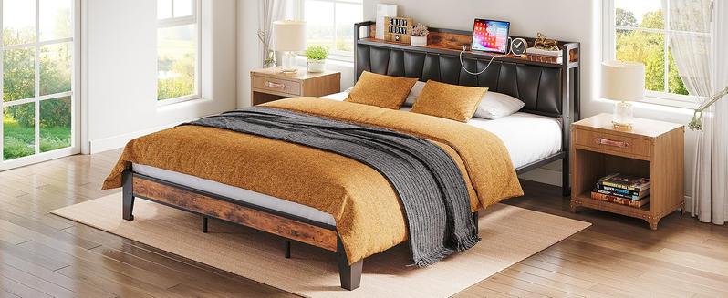 LIKIMIO Bed Frame, Storage Headboard with Charging Station, Solid and Stable, Noise Free, No Box Spring Needed, Easy Assembly LIKIMIO Bed Frame, Storage Headboard with Charging Station, Solid and Stable, Noise Free, No Box Spring Needed, Easy Assembly