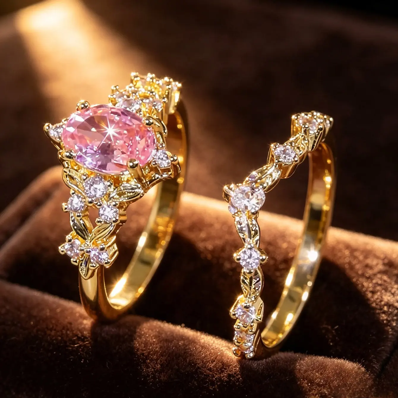 2 Pcs Floral Stackable Ring Set for Women, Ornate Leaf Pattern Statement Ring & Matching Band Ring, Vintage Elegant Wedding Promise Ring Set, Fashion Jewelry Gift for Anniversary Party