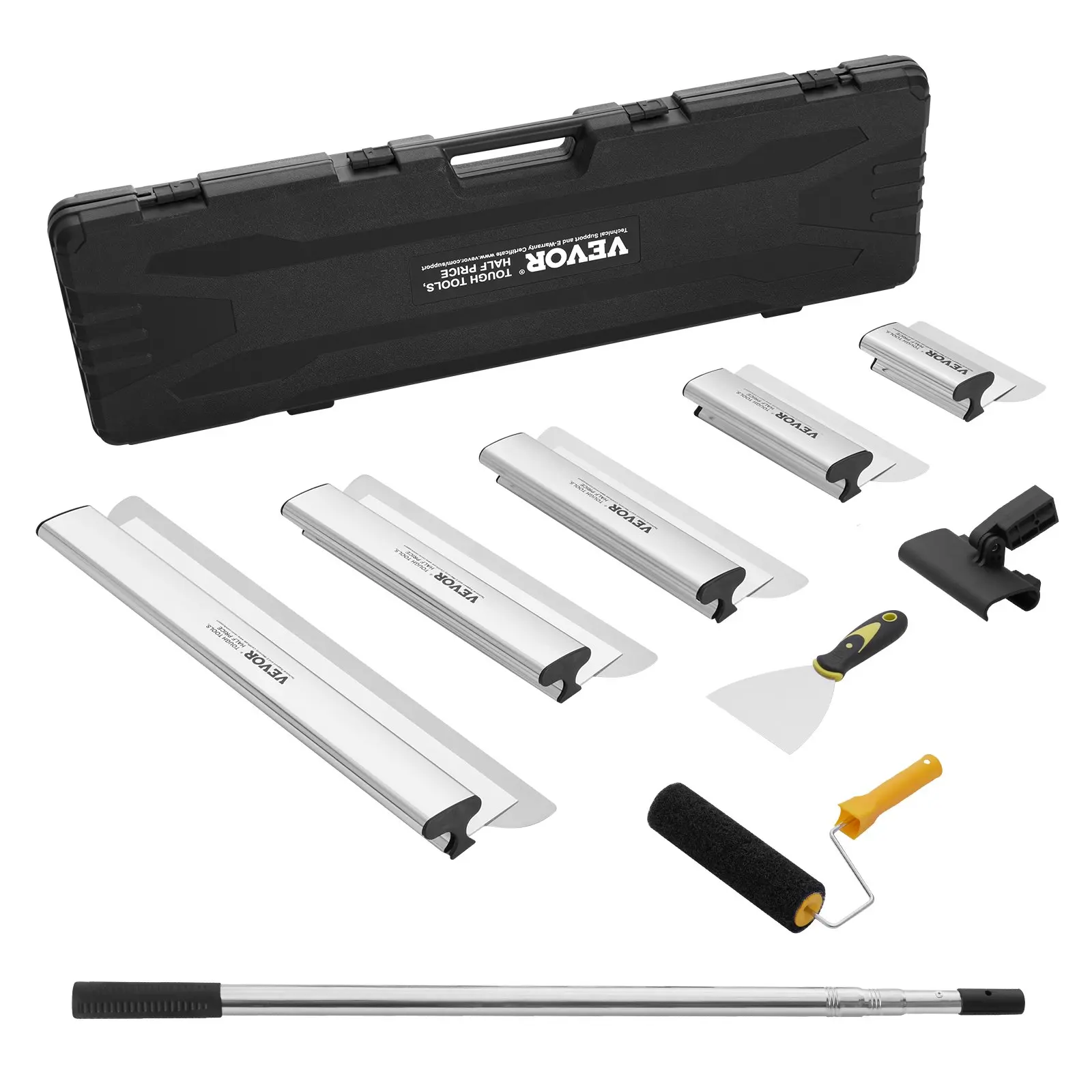 VEVOR Drywall Skimming Blade Set, 7/10/14/16/24 in Skimming Blades+ 34 - 81.6 in Extension Handle Pole, Stainless Steel Knife Professional Skim Coat Tools, for Gyprock/WallBoard/Plasterboard