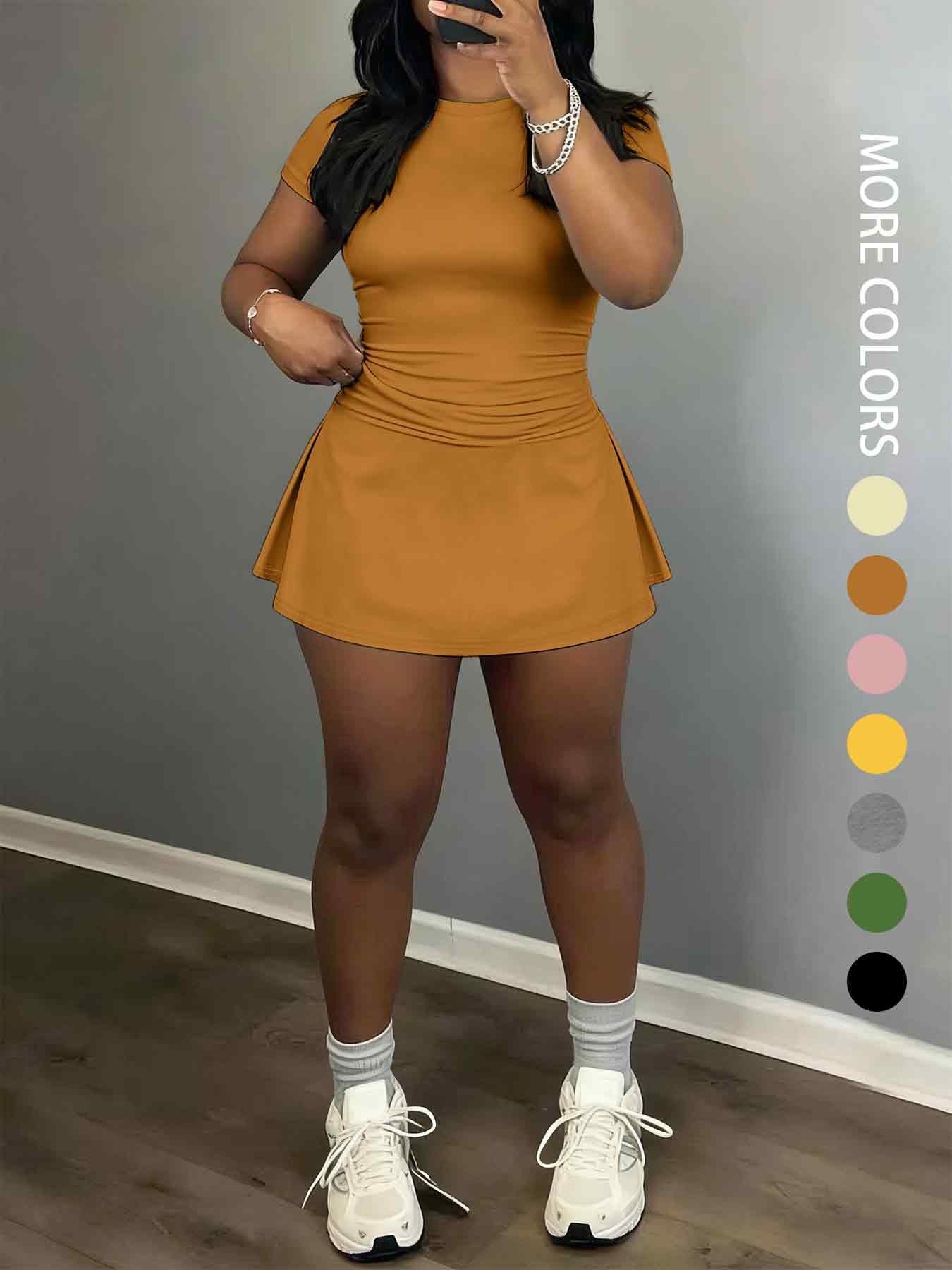 Women's Short Sleeve Casual Sporty Set, 2-Piece Women's Fashionable Daily Wear & Active Lifestyle Clothing, Stretchy Suit Set, Yoga Gym Outfits Women's Short Sleeve Casual Sporty Set, 2-Piece Women's Fashionable Daily Wear & Active Lifestyle Clothing, Stretchy Suit Set, Yoga Gym Outfits