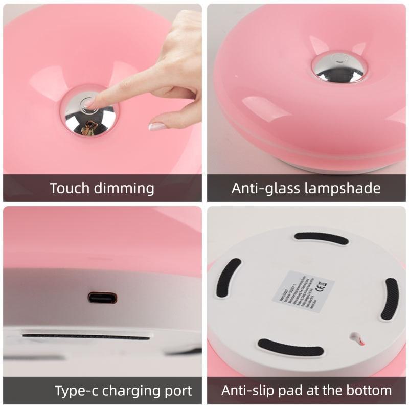 Modern Minimalist Donut Table Lamp, Rechargeable Three-Tone Dimmable RGB Wall Light, Bedroom Bedside Desk Hallway Ambiance Nightlight