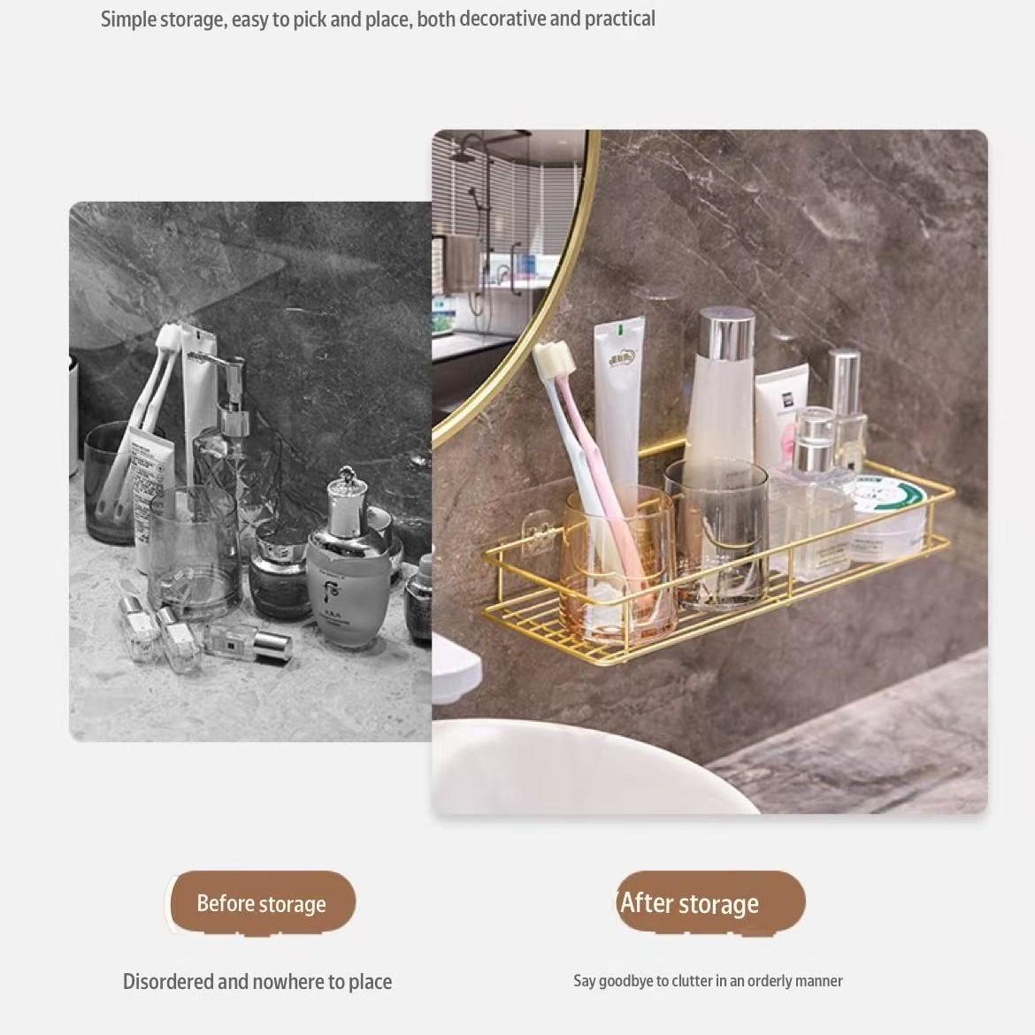 Wall-Mounted Bathroom Shelf, Luxury No-Drill Soap Dish Holder, Wall Rack for Bathroom Accessories, Space-Saving Vanity Organizer