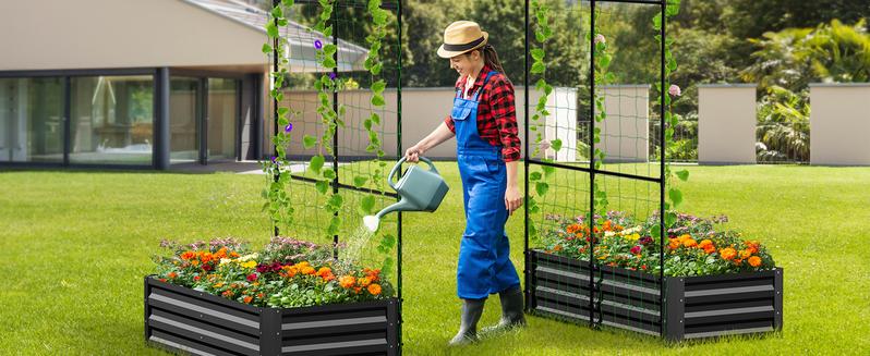 Lilypelle 3 in 1 Raised Garden Bed with Tall Arch Trellis for Climbing Plants, Galvanized Planter Box Outdoor for Gardening, Vegetables, Flower
