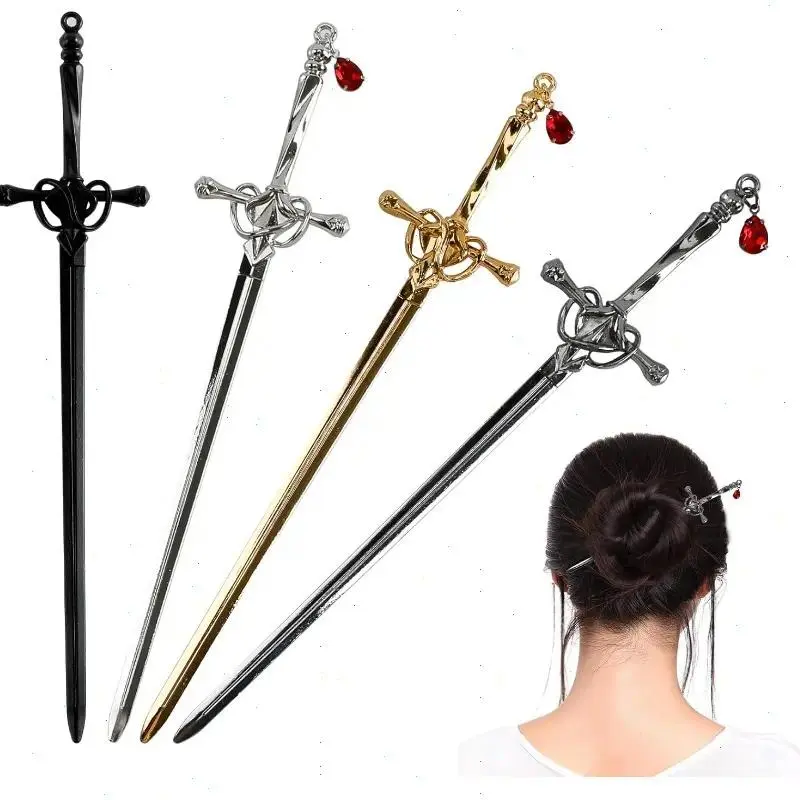 Elegant Sword Hair Sticks 4Pcs Vintage Chinese Hair Pins For Women Long Hair Bun Styling Wedding Party Gift Smooth Metal Durable Cozy Classic Hair Accessories For Daily Wear