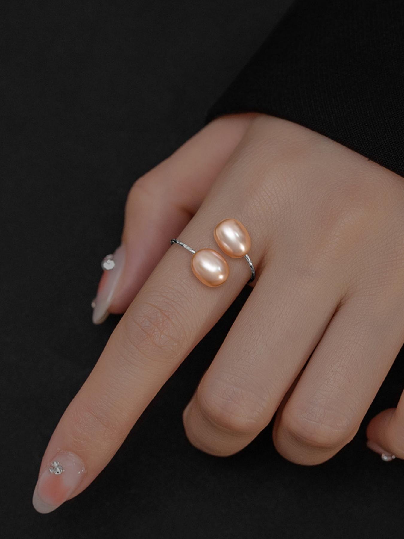 925 Sterling Silver Natural Freshwater Genuine Pearl Decorated Ring, Elegant Jewelry for Women for Party, Daily Clothing Decor, Trendy All-match & Exquisite Jewelry for Birthday Gift